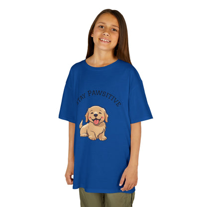 Kids Tee — "Stay Pawsitive" Cute Puppy Graphic