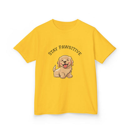 Kids Tee — "Stay Pawsitive" Cute Puppy Graphic