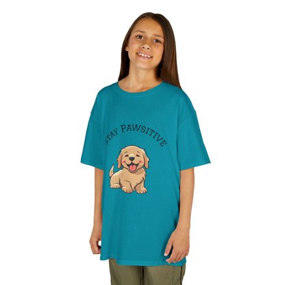 Kids Tee — "Stay Pawsitive" Cute Puppy Graphic