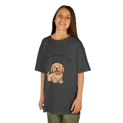 Kids Tee — "Stay Pawsitive" Cute Puppy Graphic