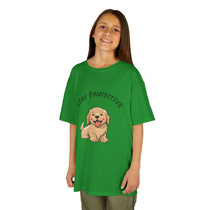 Kids Tee — "Stay Pawsitive" Cute Puppy Graphic