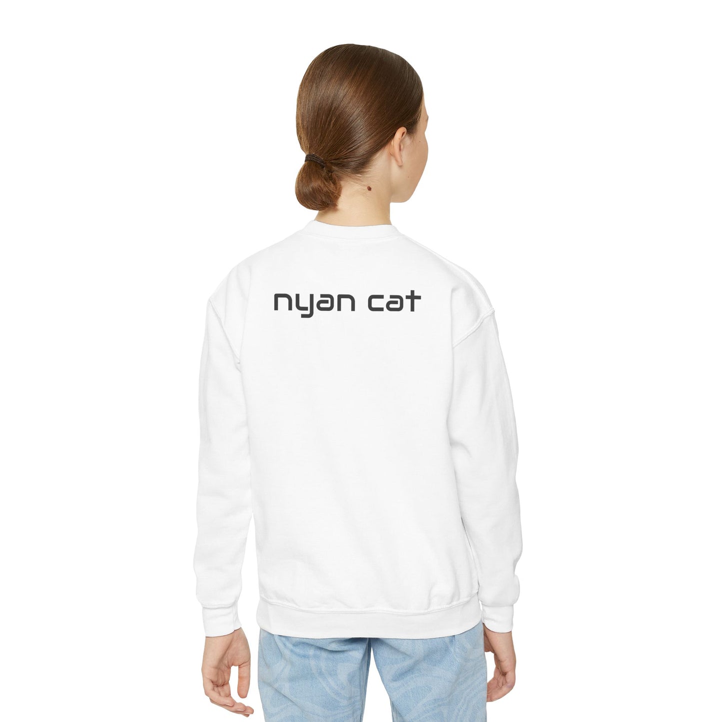 Nyan Cat Youth Crewneck Sweatshirt — Retro Pixel Rainbow Cat Pullover