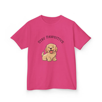 Kids Tee — "Stay Pawsitive" Cute Puppy Graphic