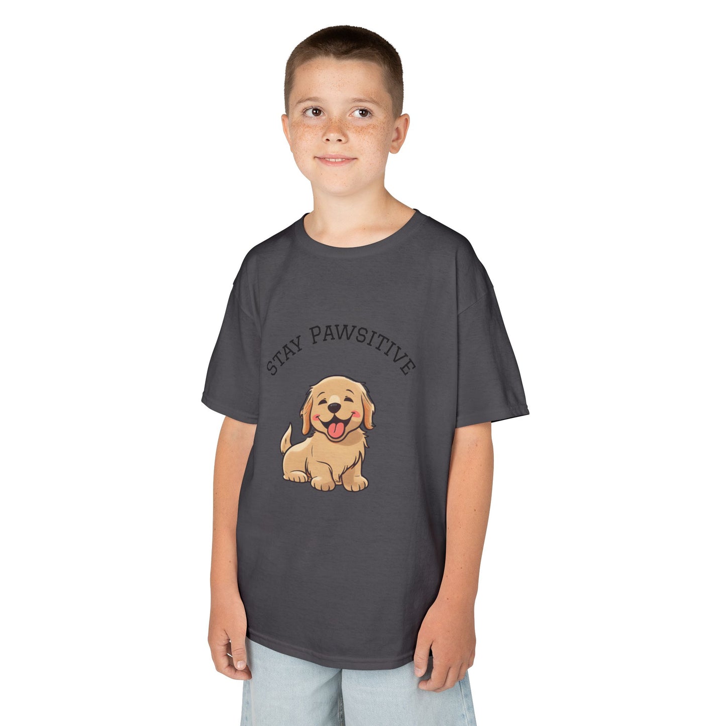 Kids Tee — "Stay Pawsitive" Cute Puppy Graphic