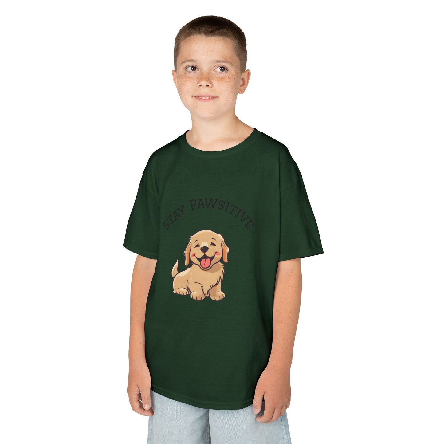 Kids Tee — "Stay Pawsitive" Cute Puppy Graphic