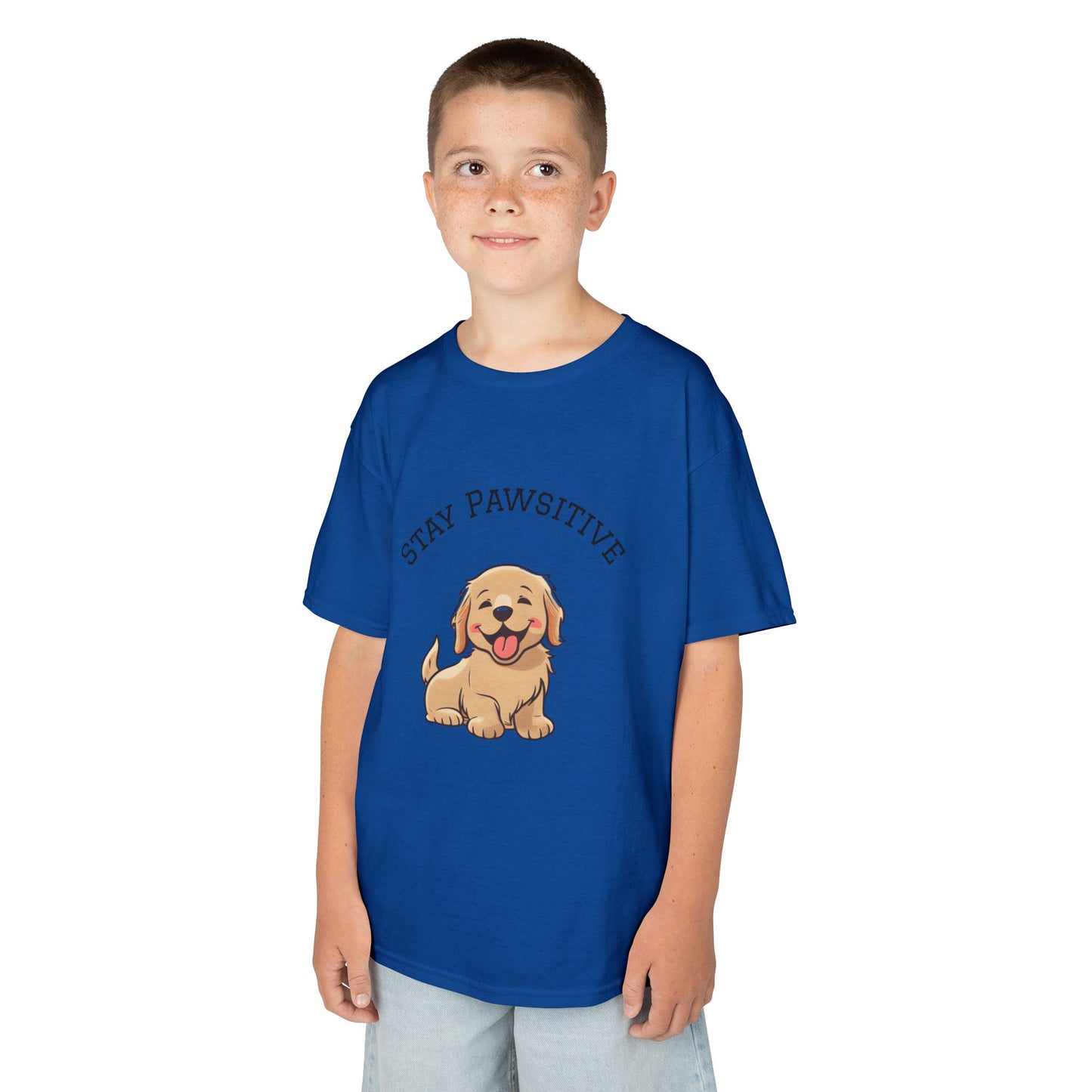 Kids Tee — "Stay Pawsitive" Cute Puppy Graphic